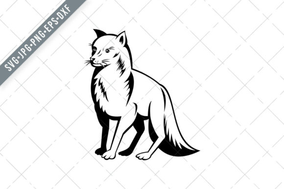Arctic Fox Polar Fox or Snow Fox Retro Black and White Illustration Set