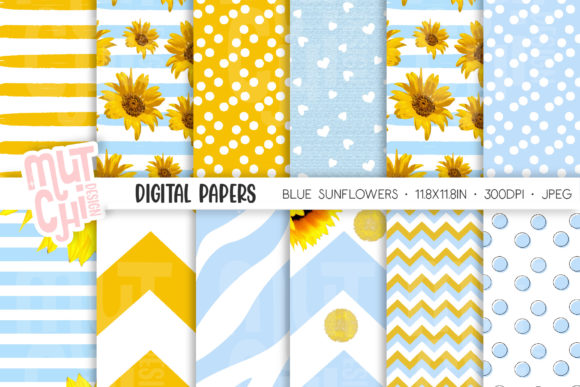 Blue Sunflower Digital Paper Set