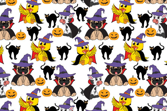 Bringing Whimsy to Design Projects with a Cute Animal in Halloween Pattern Collection