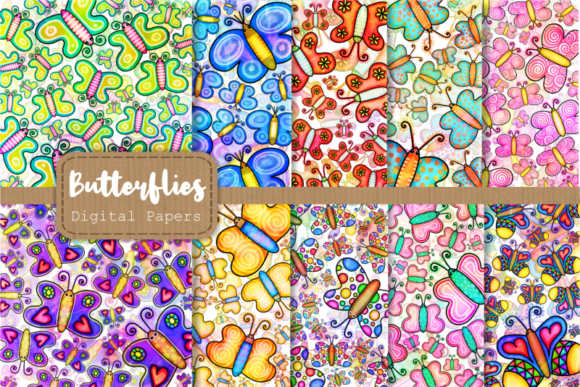 Cute Doodle Butterfly Papers Overlays