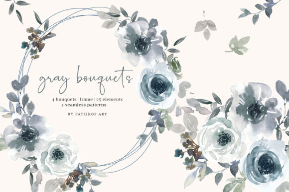 Gray and White Watercolor Florals: A Complete Guide to Hand-Painted Clipart Collections