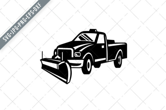 Snow Plow Pick-Up Truck Retro Side Illustration for Design Projects