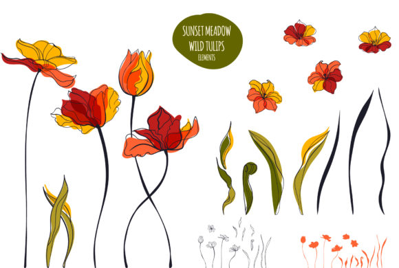 Sunset Meadow of Tulips Design Bundle